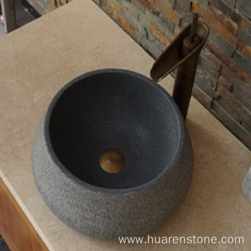 G654 dark grey round antique granite sink